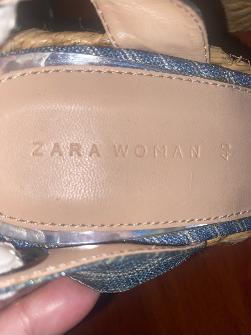Zara Blue Striped Espadrille Wedge Sandals with Cream Ankle Ties Size 9 - Picture 2 of 8